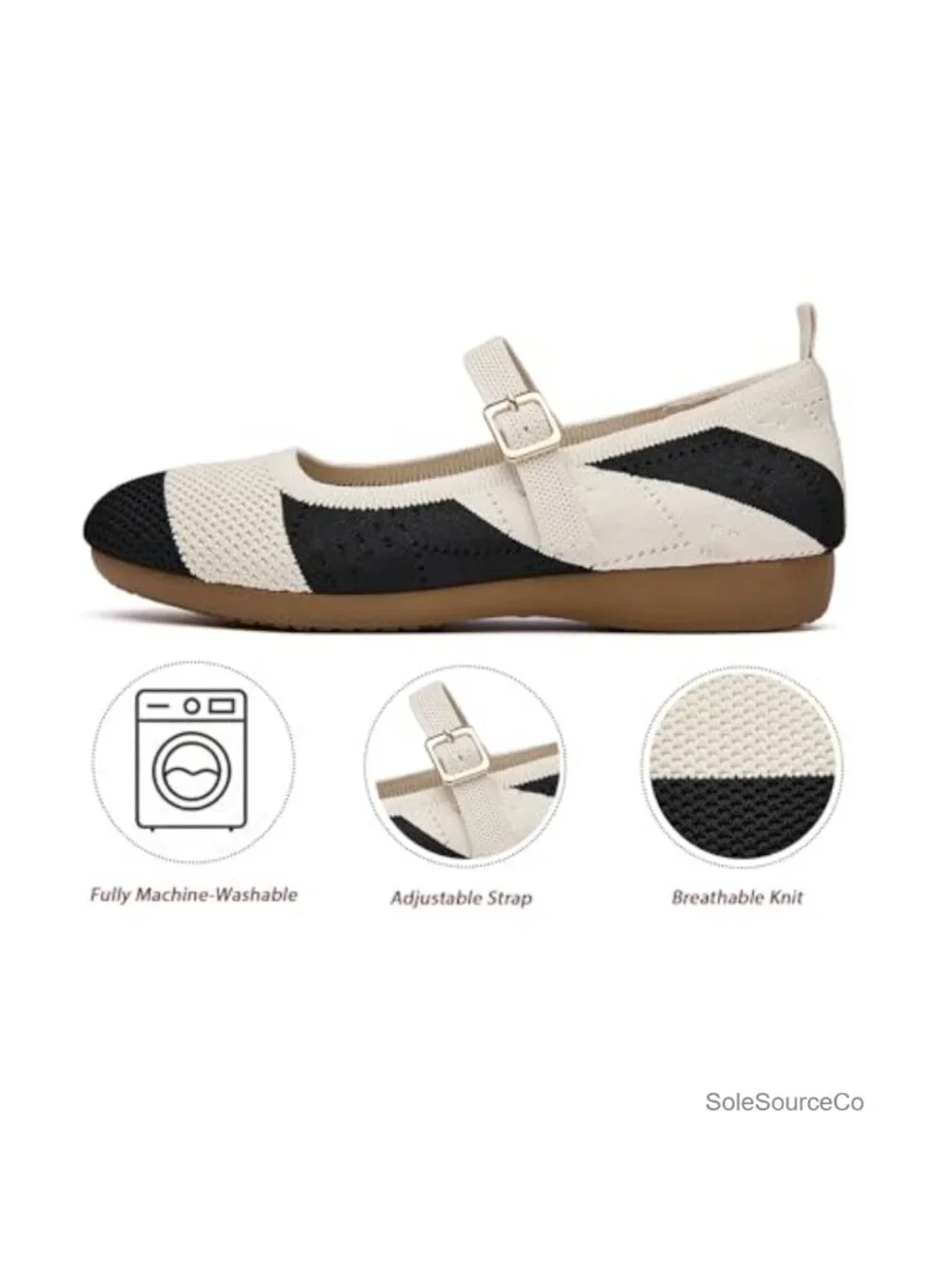Women's Machine Washable Mary Jane Flats Non Slip Breathable Mesh Knit Work